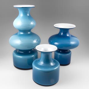 Holmegaard group of 3 blue Carnaby vases